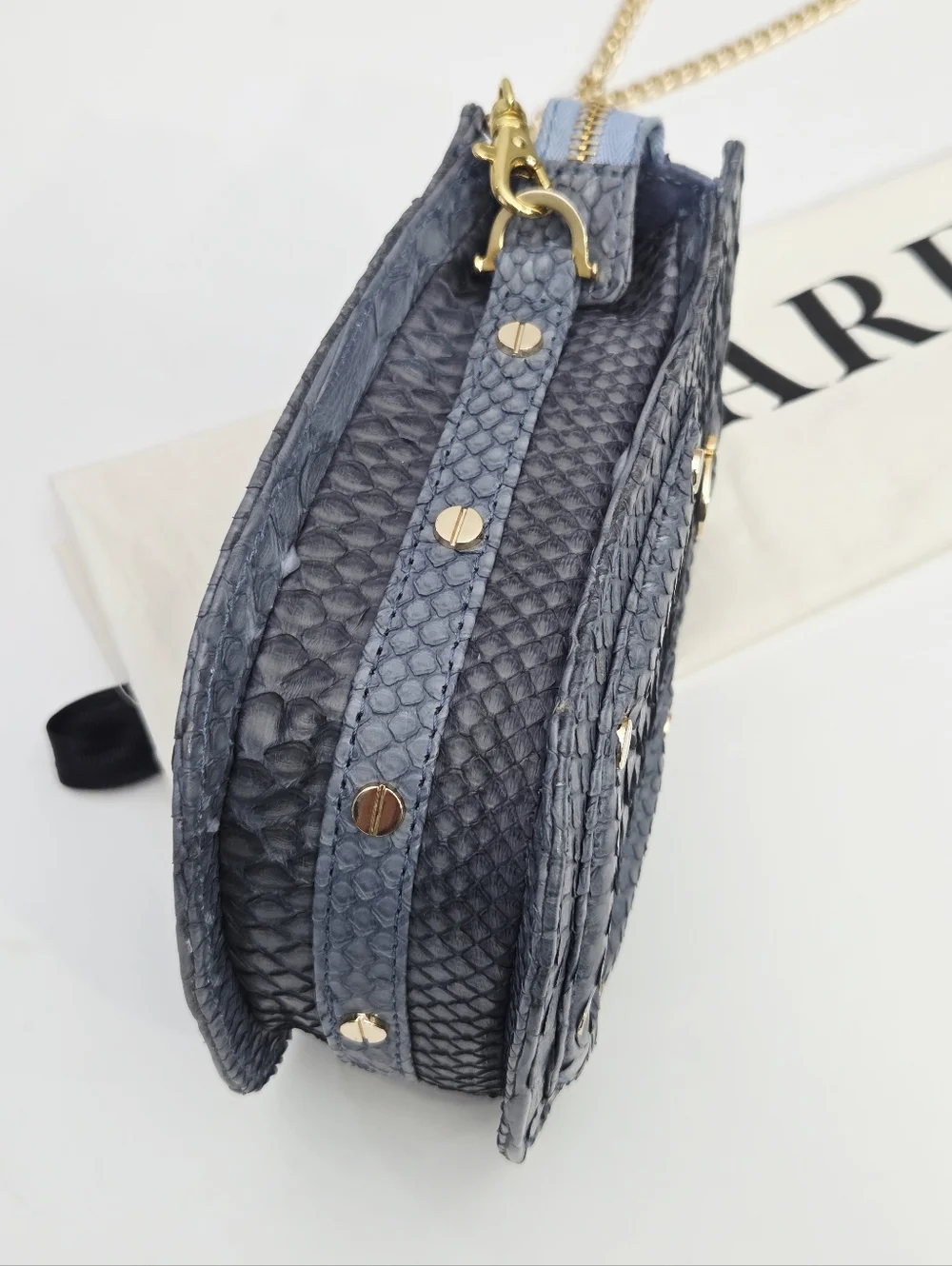 LOVARD PYTHON VIOLIN BAG - BLUE PYTHON WITH GOLD HARDWARE